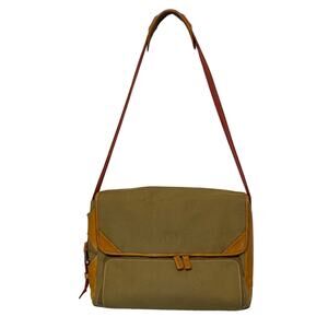 Cole Haan Canvas Leather Large Messenger Bag Green Brown Adjustable Carryall